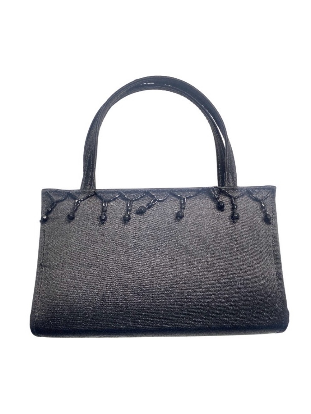 Vintage Black Satin Beaded Handle Evening Bag